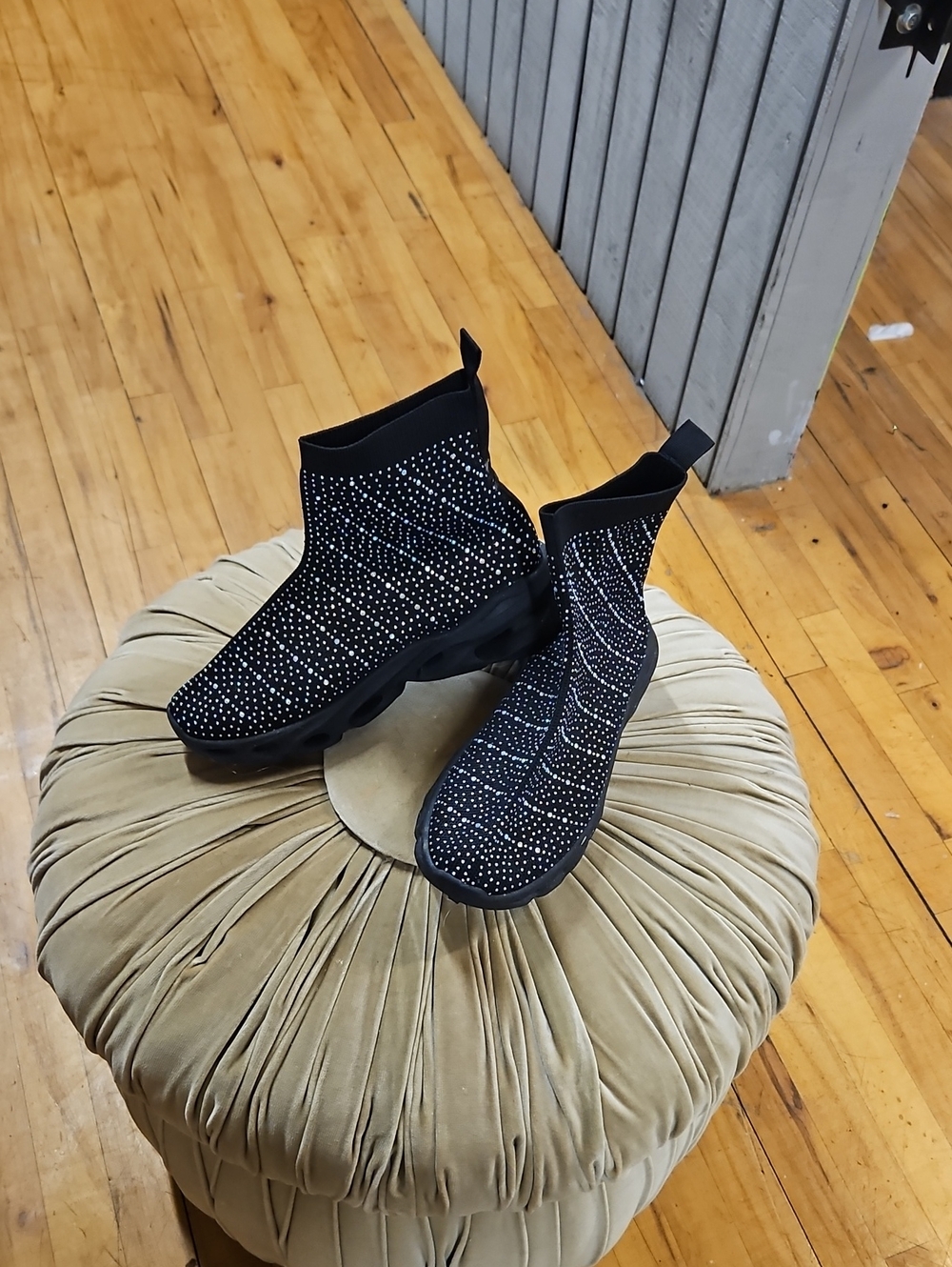 Rouge! Black Slip-On Sock Booties with Rhinestone Detail